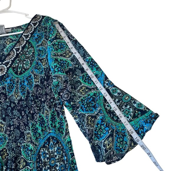 CATHERINES Women SZ 0X(14/16W) Accordion Pleat Tunic Top Bell Sleeve Embellished - Picture 5 of 12
